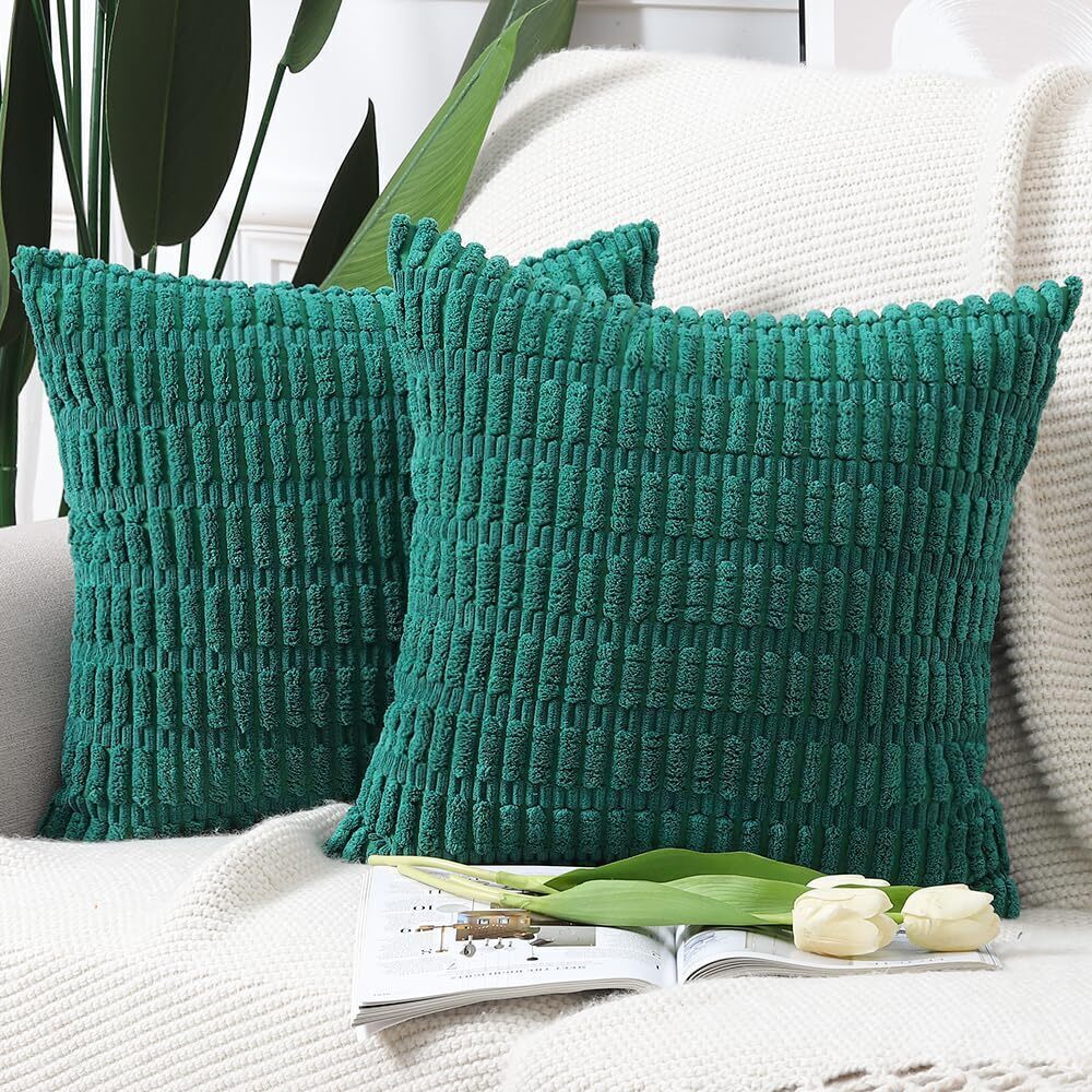 1400 Pack of 2 Boho Striped Corduroy Throw Pillow Covers 22x22 Inch Dark
